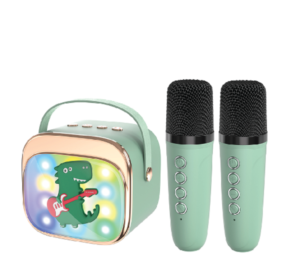 Mini Family Karaoke Machine with 2 Wireless Microphones & LED Lights (Bluetooth 5.3)