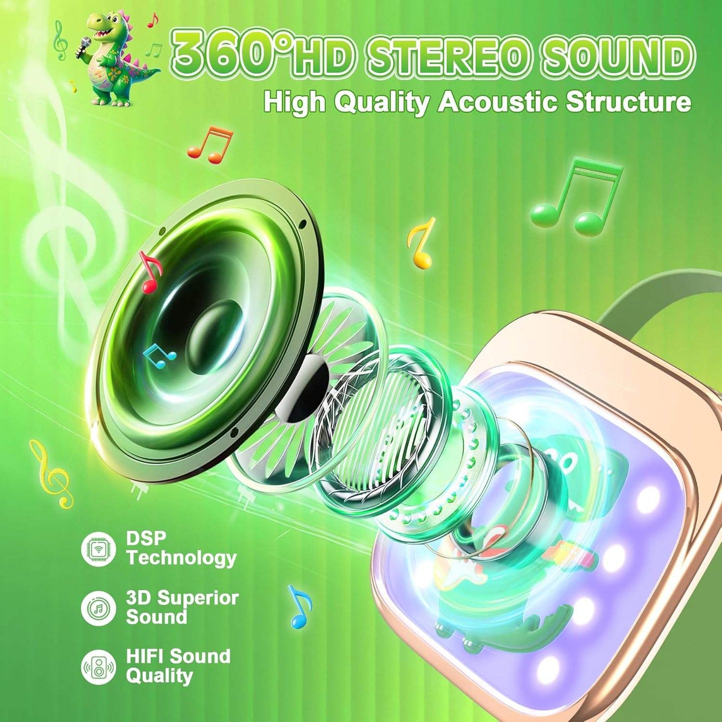 Mini Family Karaoke Machine with 2 Wireless Microphones & LED Lights (Bluetooth 5.3)