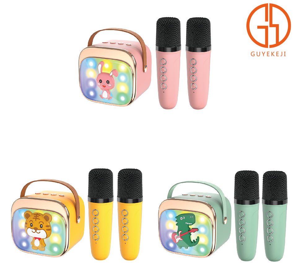 Mini Family Karaoke Machine with 2 Wireless Microphones & LED Lights (Bluetooth 5.3)